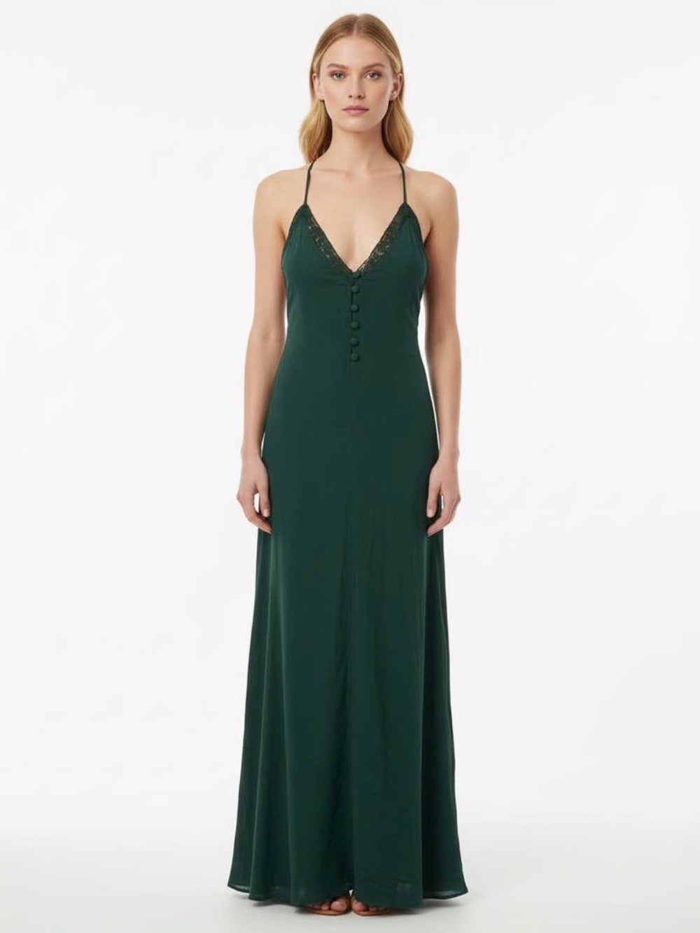 Forever 21 Emerald Green Lace-Trim Maxi Slip Dress
